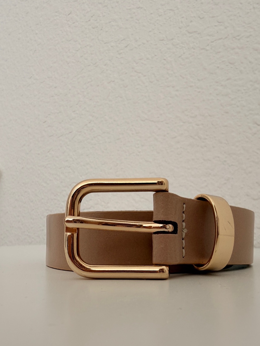 Banana Republic Taupe Leather Belt with Gold Buckle